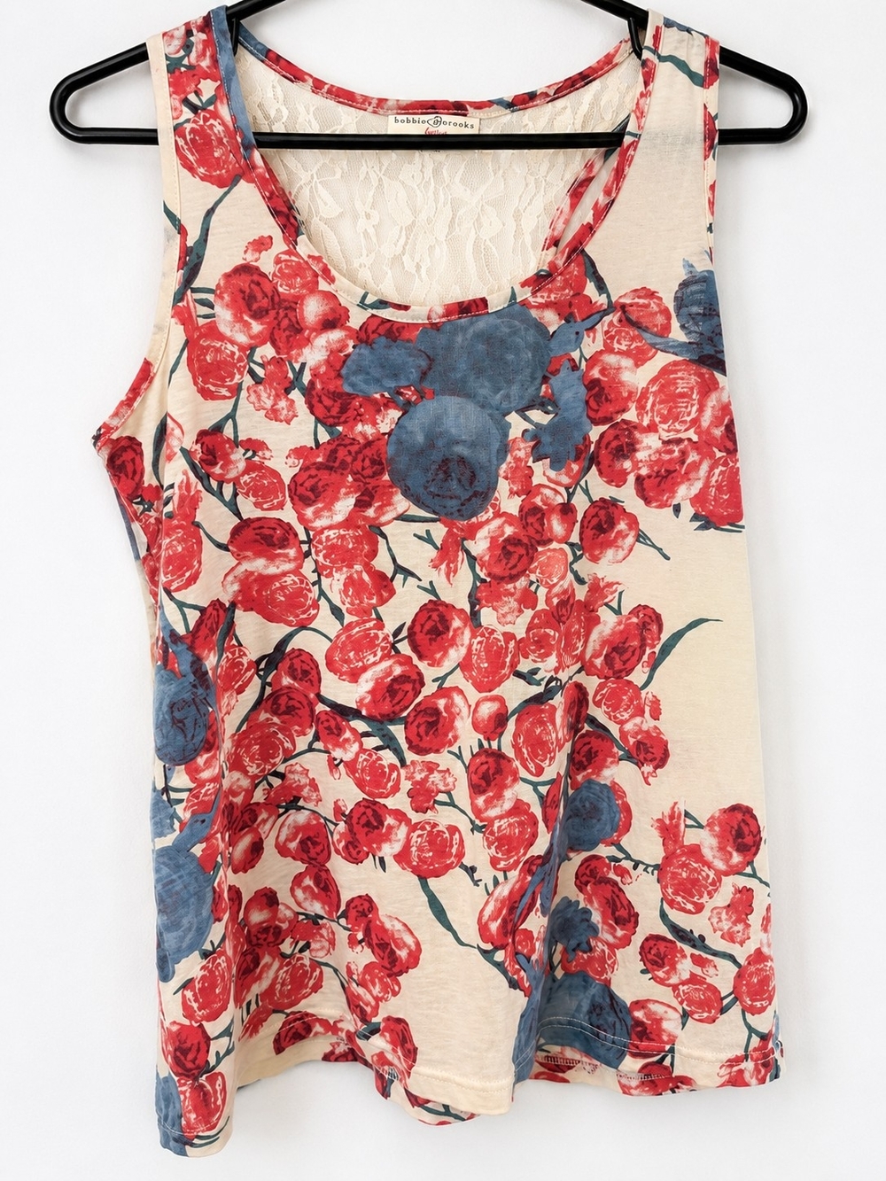 Bobbie Brooks Cream Tank Top with Red and Blue Floral Print
